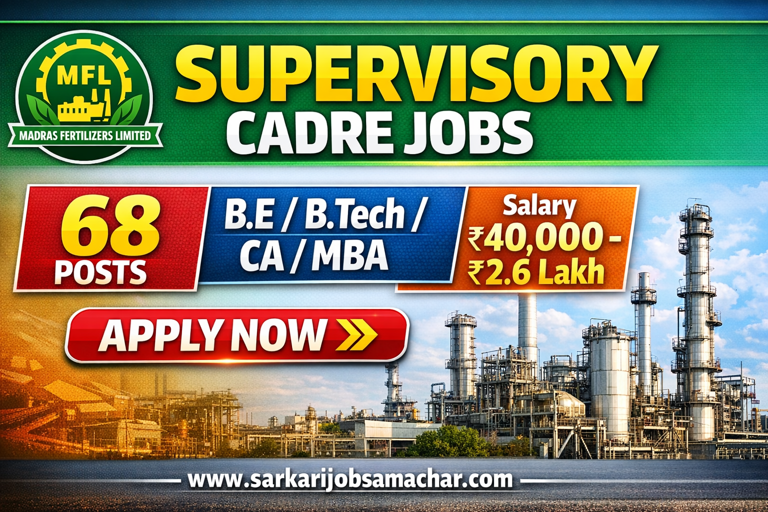 Madras Fertilizers Limited (MFL) Recruitment 2026 ā Apply Online for 68 Supervisory Cadre Posts